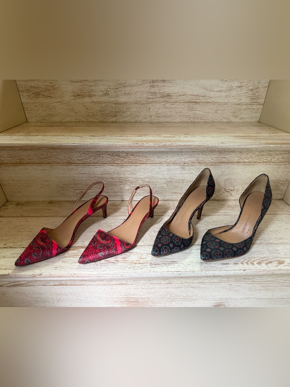 Banana Republic deep pink navy fabric Patterned Pointed-Toe Slingback & Pump Duo